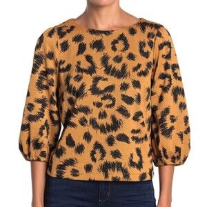 EVERLEIGH Leopard Animal Print Balloon Sleeve Blouse Top Size M